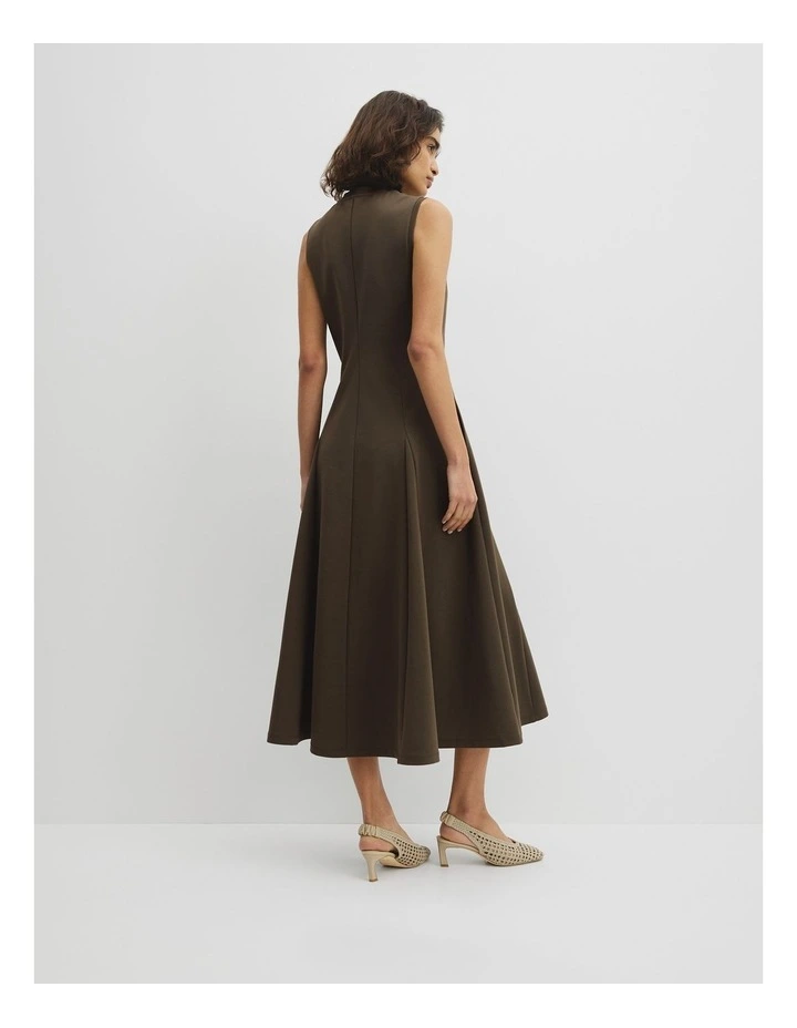 Panel Zip Neck Ponte Dress in Deep Khaki image 5
