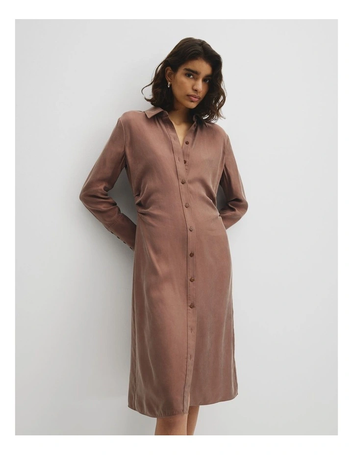 Draped Waist Dress in Deep Chestnut image 1