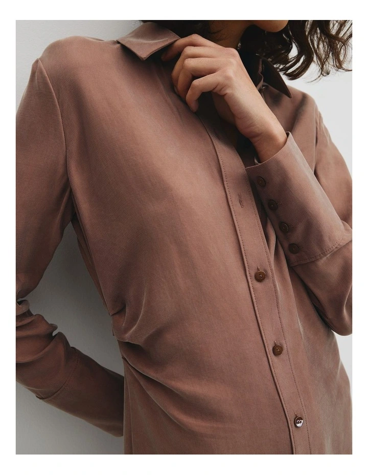Draped Waist Dress in Deep Chestnut image 3