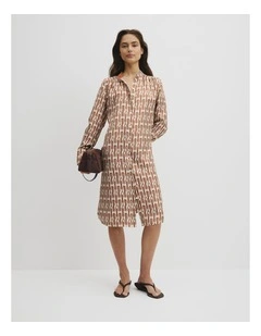 Printed Silk Midi Shirt Dress in Interlock Print