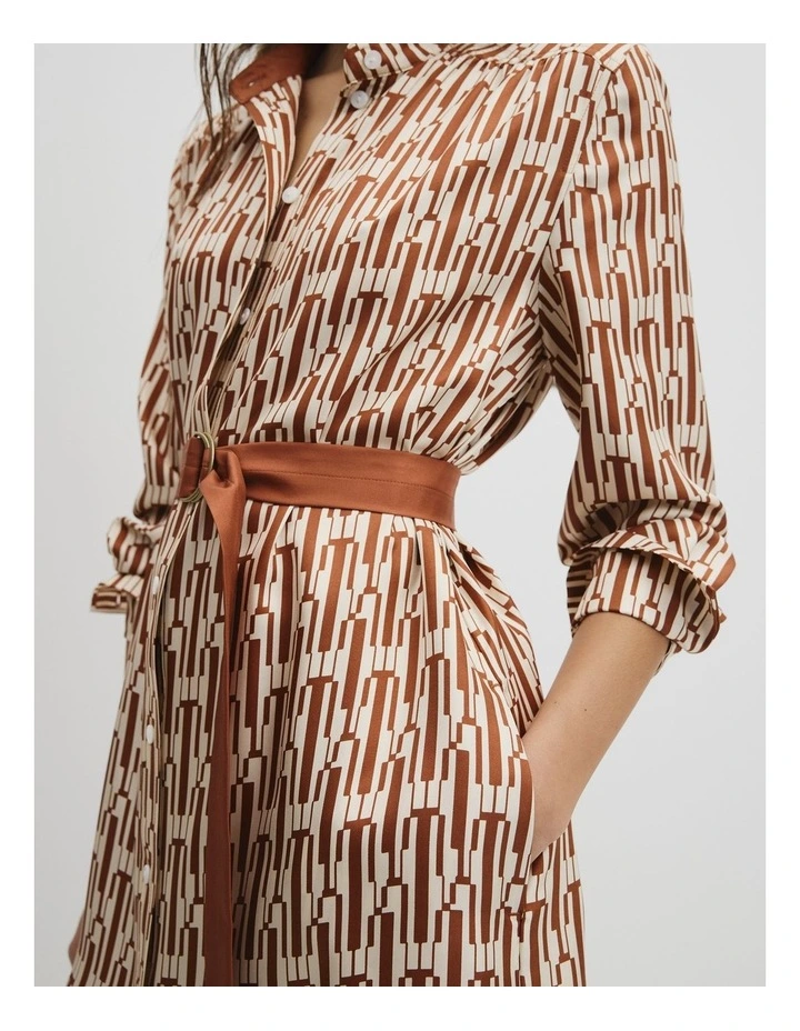 Printed Silk Midi Shirt Dress in Interlock Print image 3