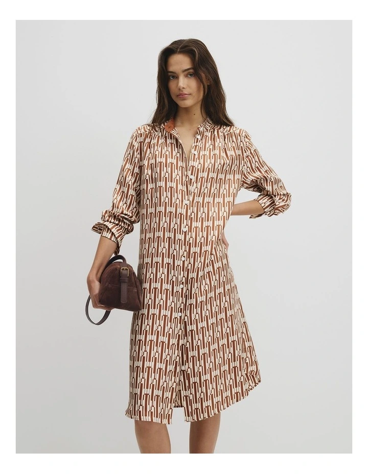 Printed Silk Midi Shirt Dress in Interlock Print image 4