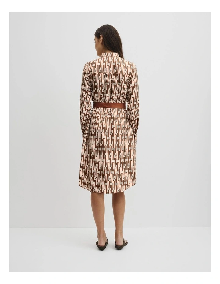 Printed Silk Midi Shirt Dress in Interlock Print image 5