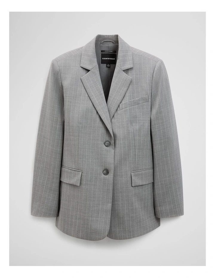 Wool Blend Pinstripe Classic Blazer in Grey Marle Stripe image 2
