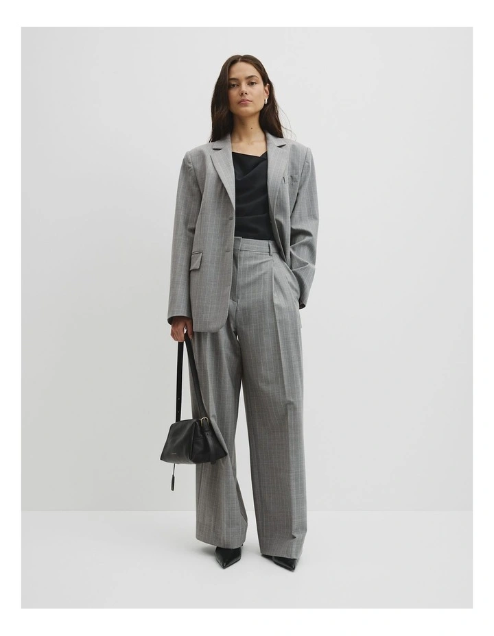 Wool Blend Pinstripe Classic Blazer in Grey Marle Stripe image 4