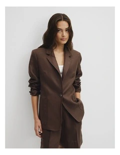 Linen Relaxed Blazer in Cocoa