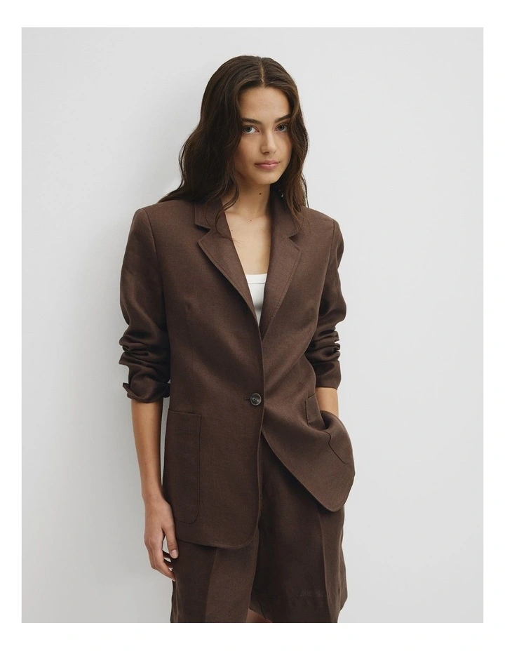 Linen Relaxed Blazer in Cocoa image 1