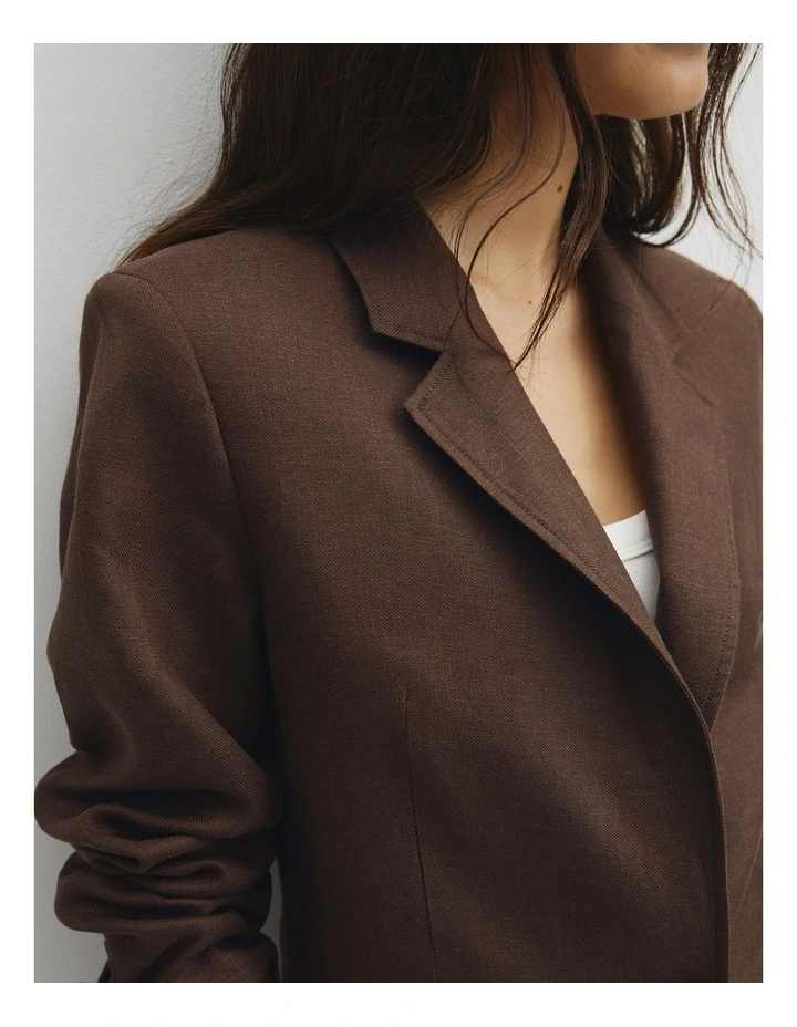 Linen Relaxed Blazer in Cocoa image 3