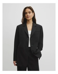 Wool Blend Tailored Blazer in Black