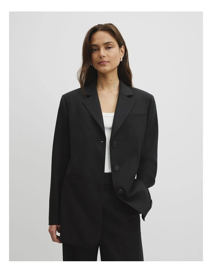Wool Blend Tailored Blazer in Black image 1