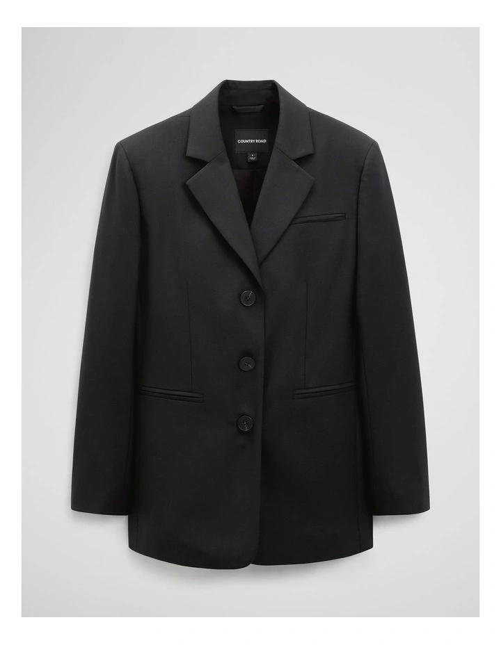 Wool Blend Tailored Blazer in Black image 2