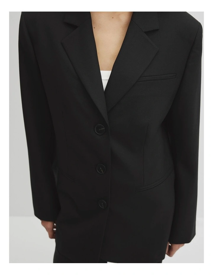 Wool Blend Tailored Blazer in Black image 3