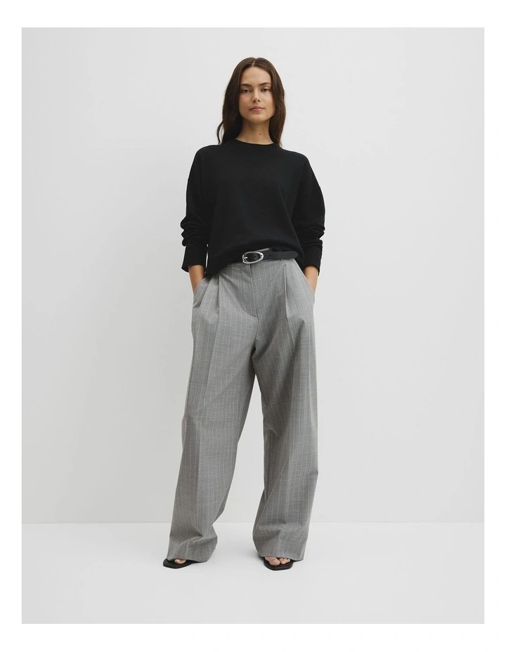 Cotton Linen Crew Neck Knit in Black image 4
