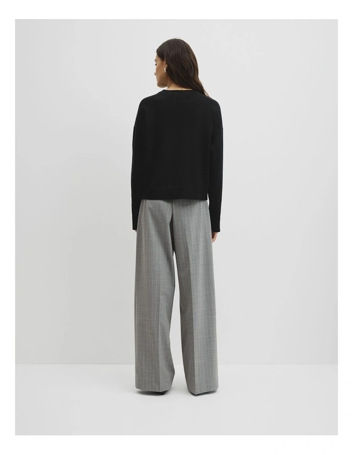 Cotton Linen Crew Neck Knit in Black image 5