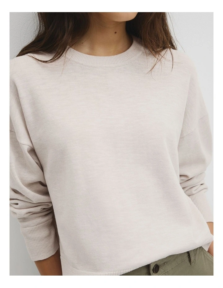 Cotton Linen Crew Neck Knit in Tahini image 3