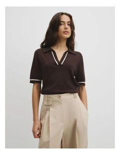 Cashmere Blend Short Sleeve Knit in Cocoa Bean