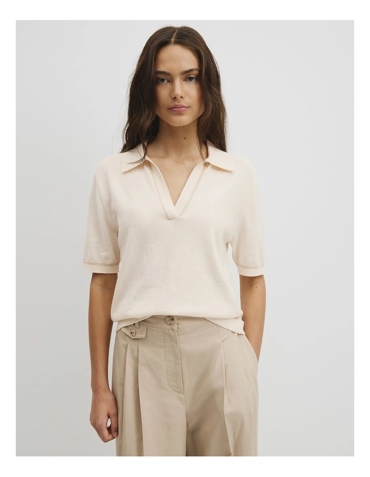 Cashmere Blend Short Sleeve Knit in Almond image 1