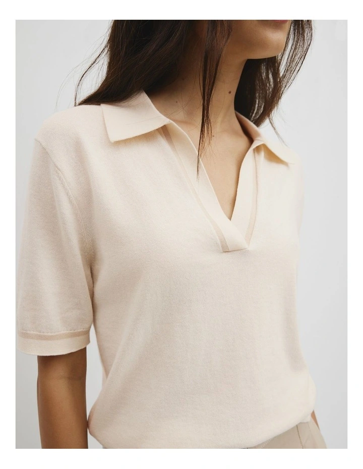Cashmere Blend Short Sleeve Knit in Almond image 3
