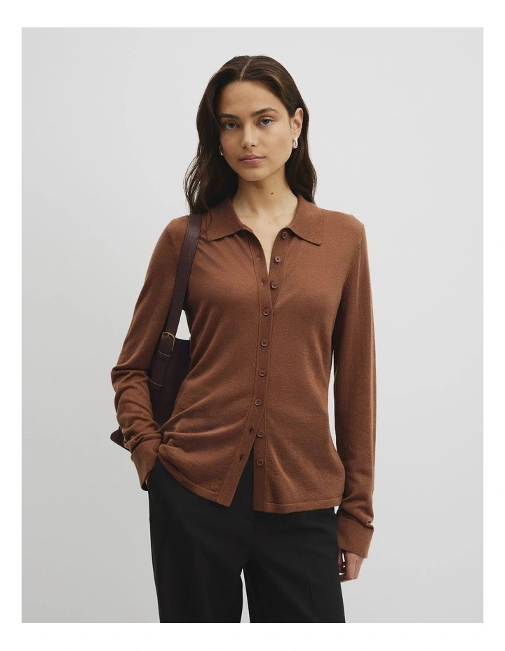 Long Sleeve Knit Shirt in Deep Chestnut image 1
