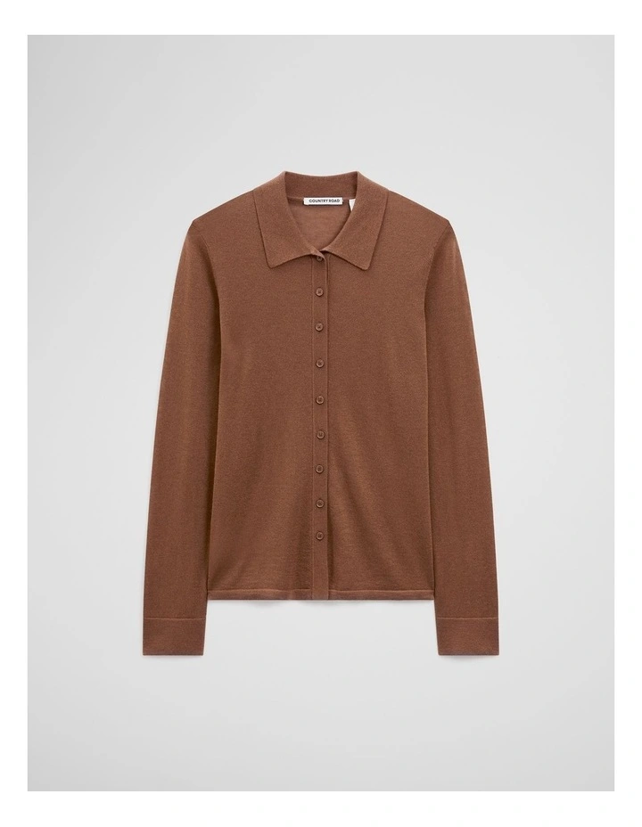 Long Sleeve Knit Shirt in Deep Chestnut image 2