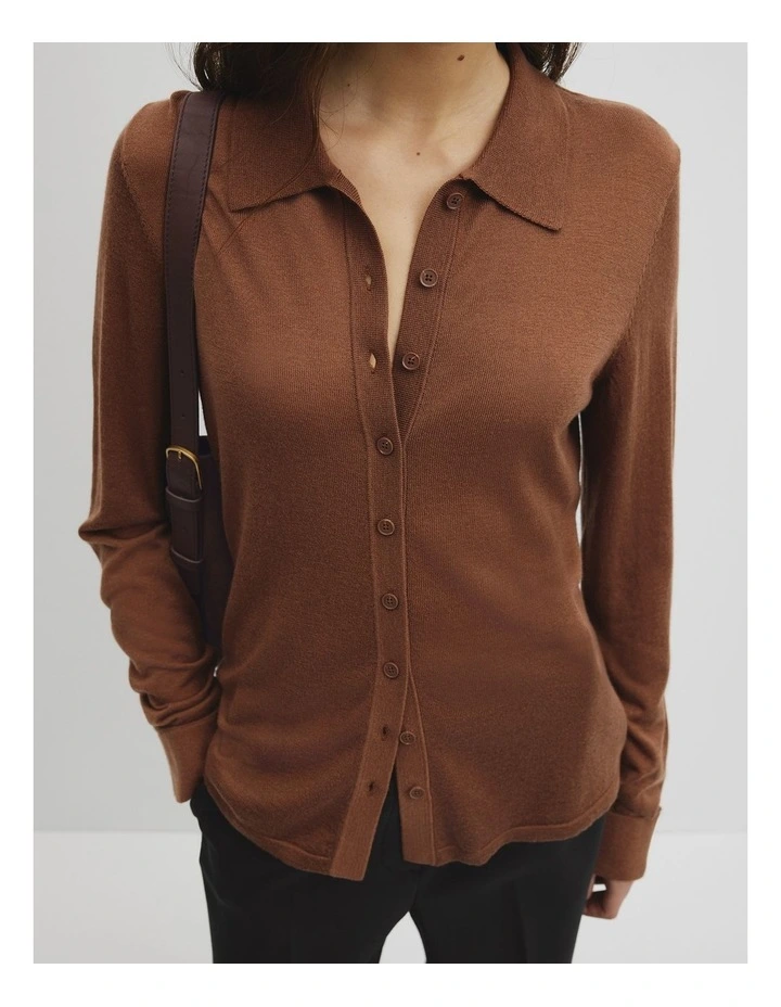 Long Sleeve Knit Shirt in Deep Chestnut image 3