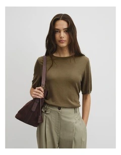 Short Sleeve Knit Tee in Olivine