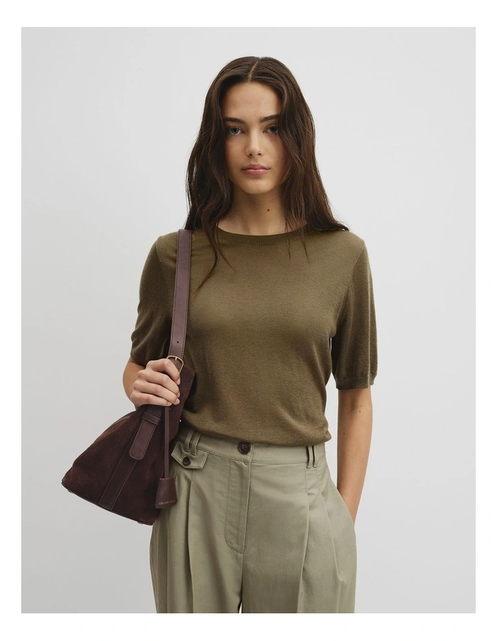 Short Sleeve Knit Tee in Olivine image 1