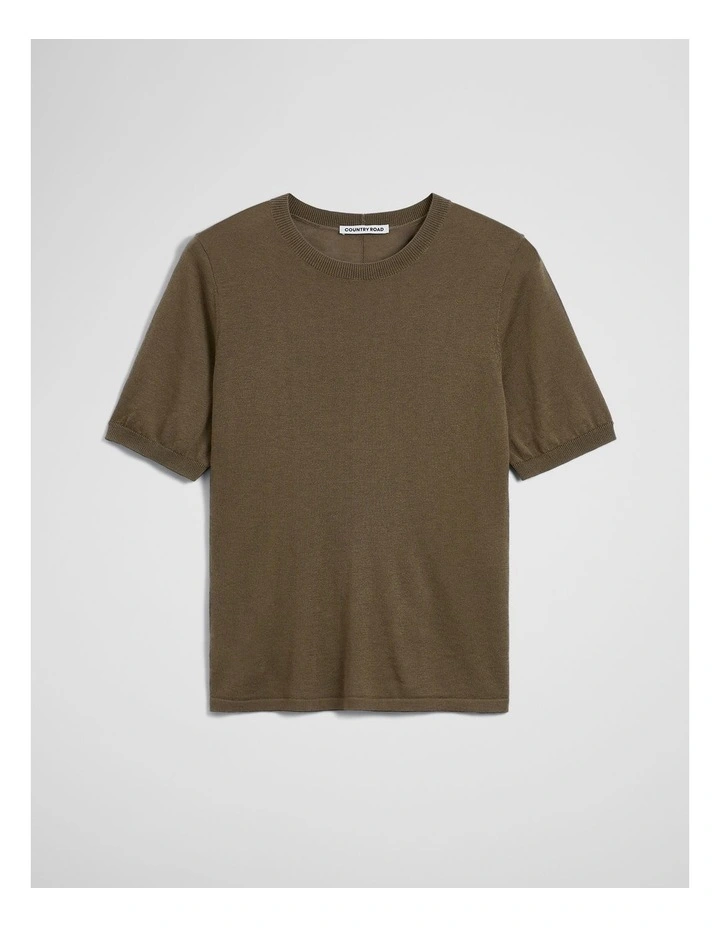 Short Sleeve Knit Tee in Olivine image 2
