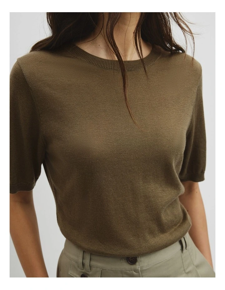 Short Sleeve Knit Tee in Olivine image 3