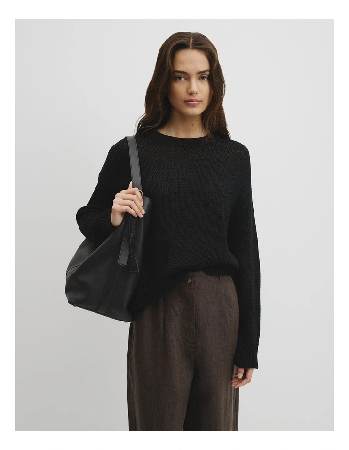 Organically Grown Cotton Tape Yarn Sweater in Black image 1