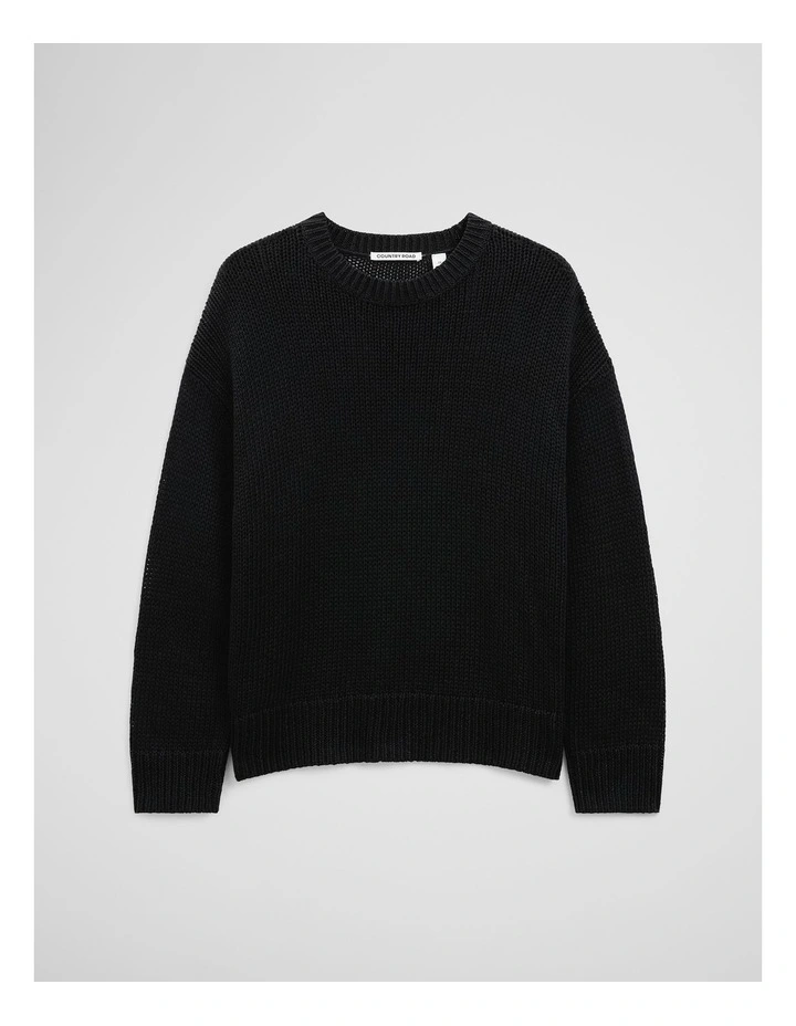 Organically Grown Cotton Tape Yarn Sweater in Black image 2