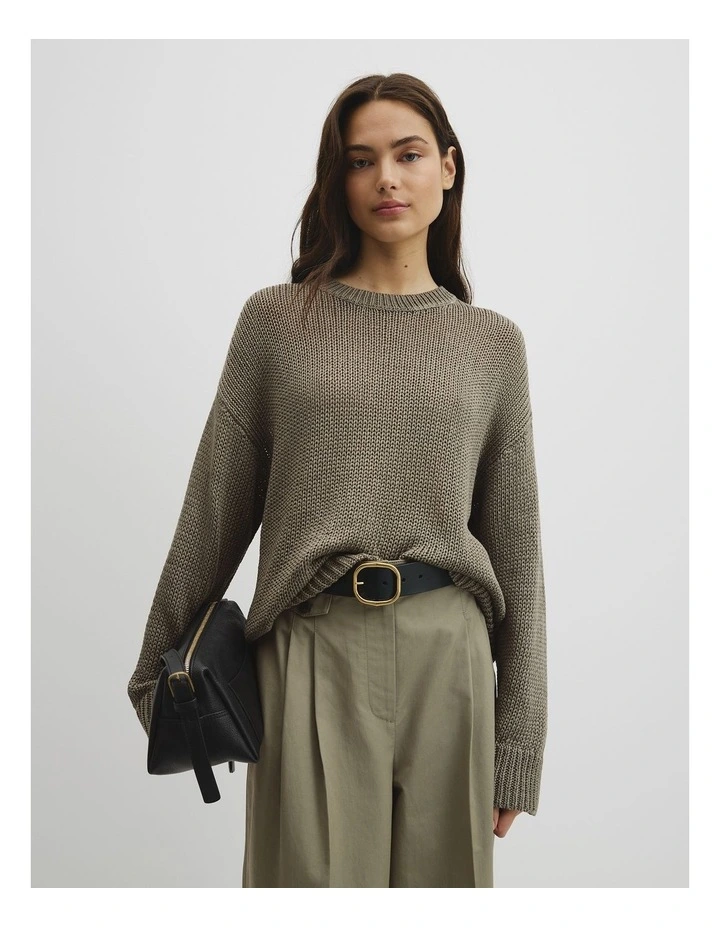 Organically Grown Cotton Tape Yarn Sweater in Thyme image 1