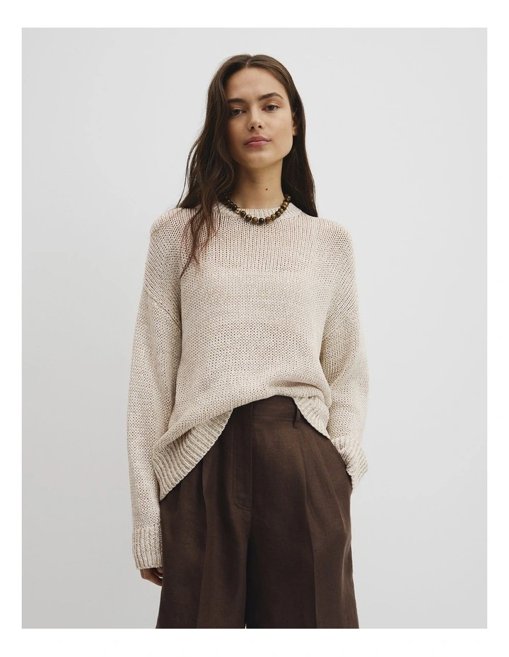 Organically Grown Cotton Tape Yarn Sweater in Snow Marle image 1