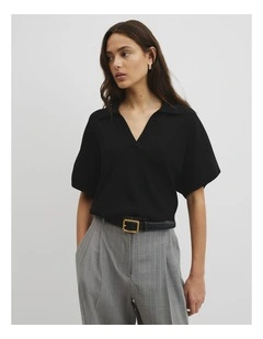 Compact Knit Polo in Black