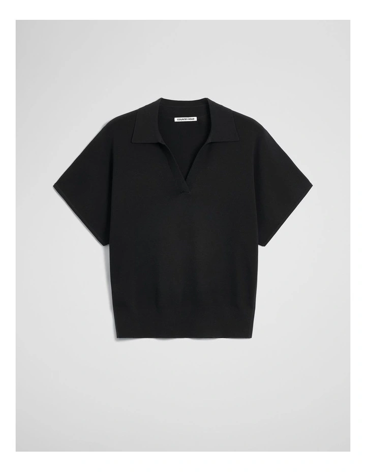 Compact Knit Polo in Black image 2