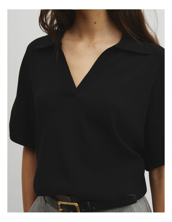 Compact Knit Polo in Black image 3