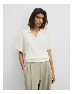 Compact Knit Polo in Antique White