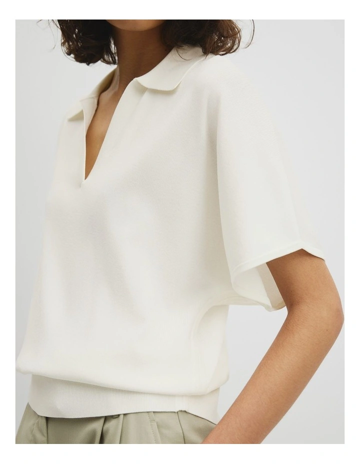 Compact Knit Polo in Antique White image 3