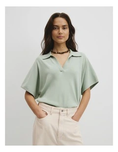 Compact Knit Polo in Sage Mist