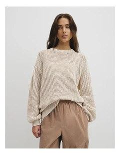 Longsleeve Relaxed Crochet Knit in Almond