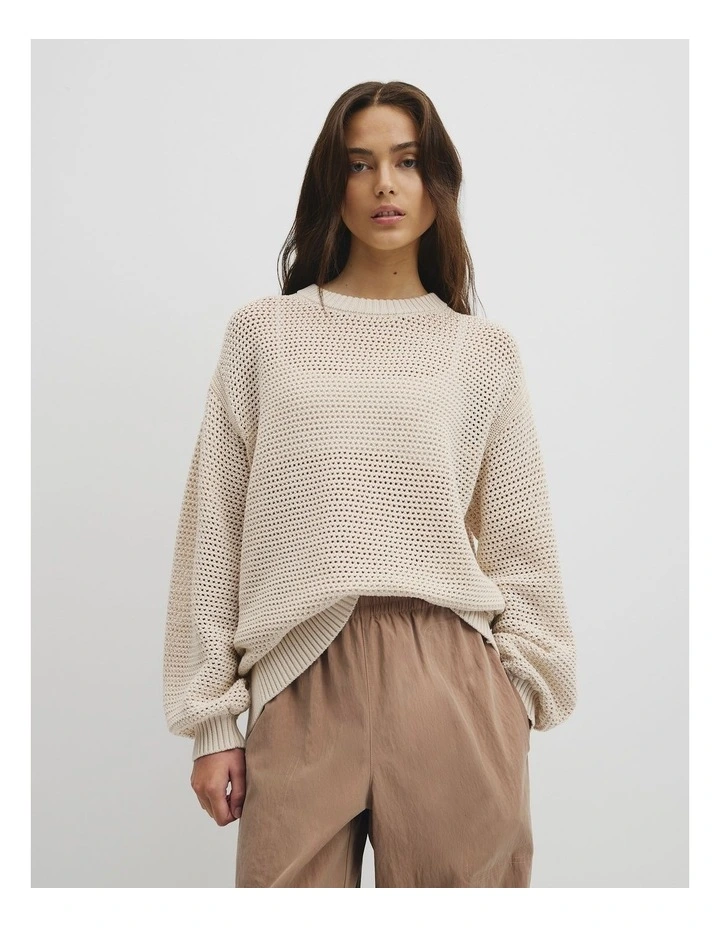 Longsleeve Relaxed Crochet Knit in Almond image 1