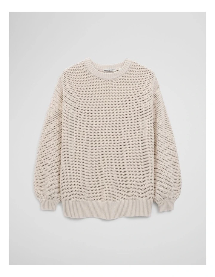 Longsleeve Relaxed Crochet Knit in Almond image 2