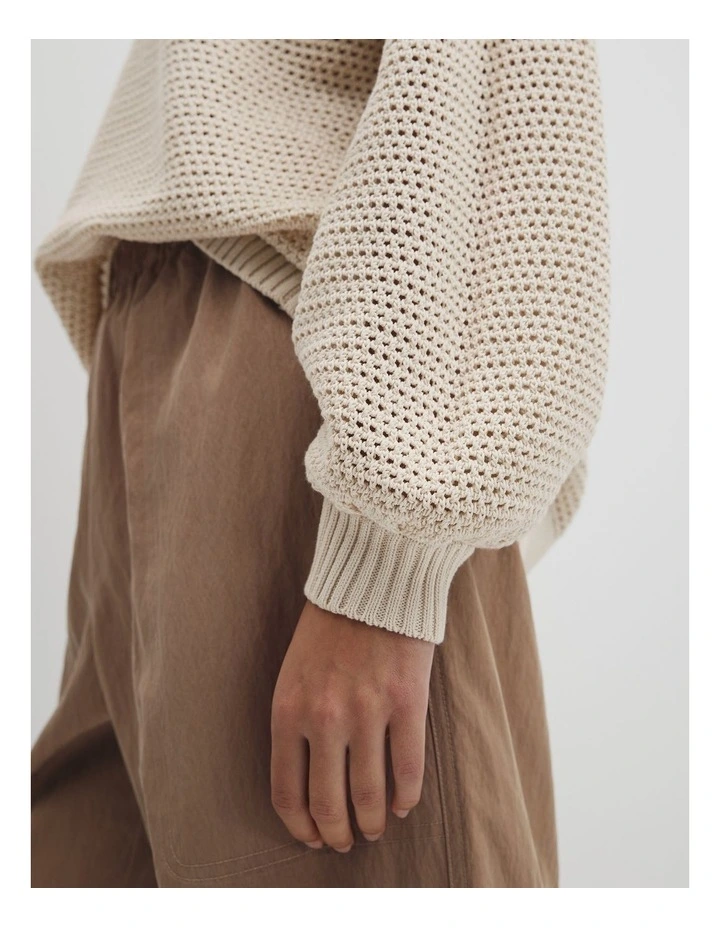 Longsleeve Relaxed Crochet Knit in Almond image 3