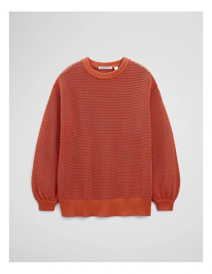 Longsleeve Relaxed Crochet Knit in Sienna image 2