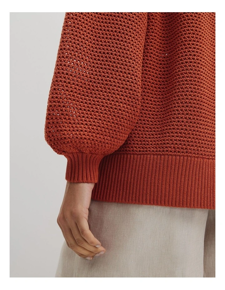 Longsleeve Relaxed Crochet Knit in Sienna image 3