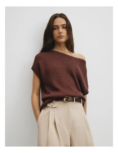 Organically Grown Cotton Asymmetric Tape Knit T-shirt in Ember