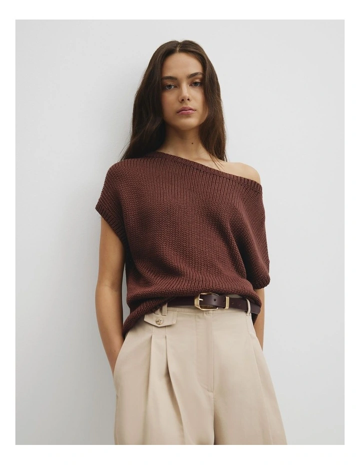 Organically Grown Cotton Asymmetric Tape Knit T-shirt in Ember image 1