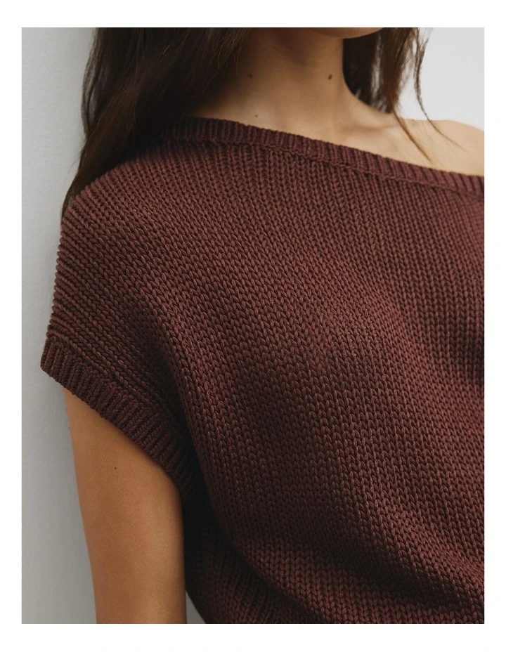 Organically Grown Cotton Asymmetric Tape Knit T-shirt in Ember image 3