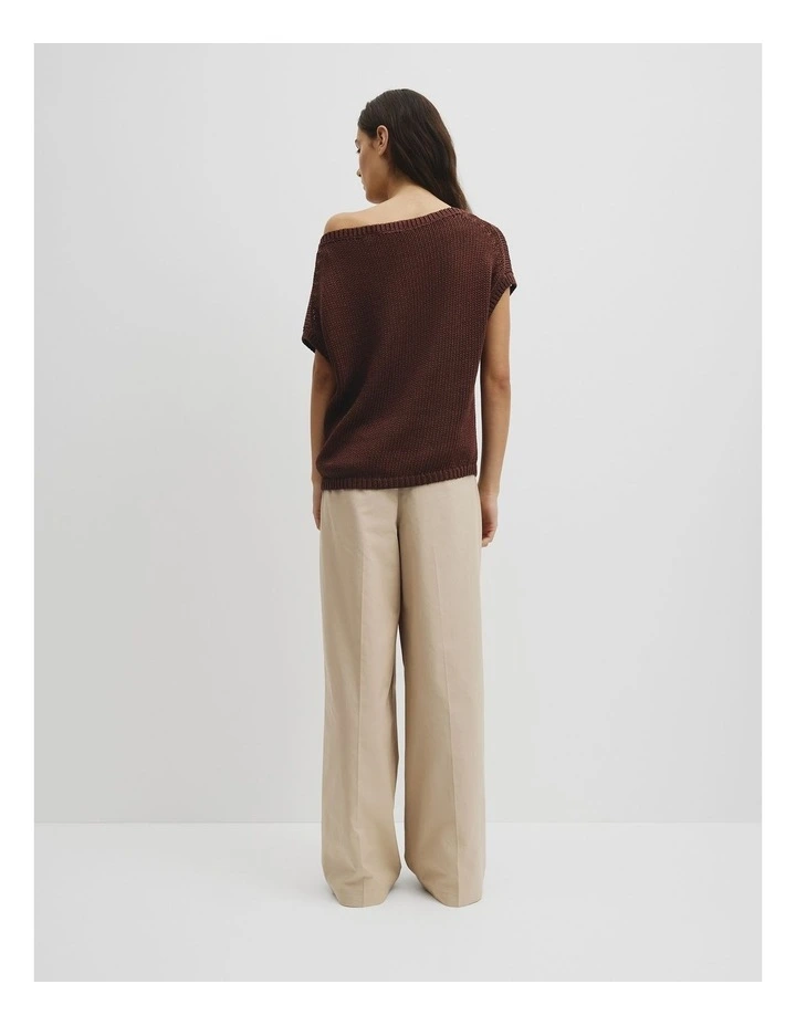 Organically Grown Cotton Asymmetric Tape Knit T-shirt in Ember image 5