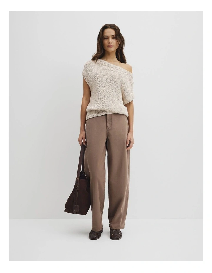 Organically Grown Cotton Asymmetric Tape Knit T-shirt in Snow Marle image 4